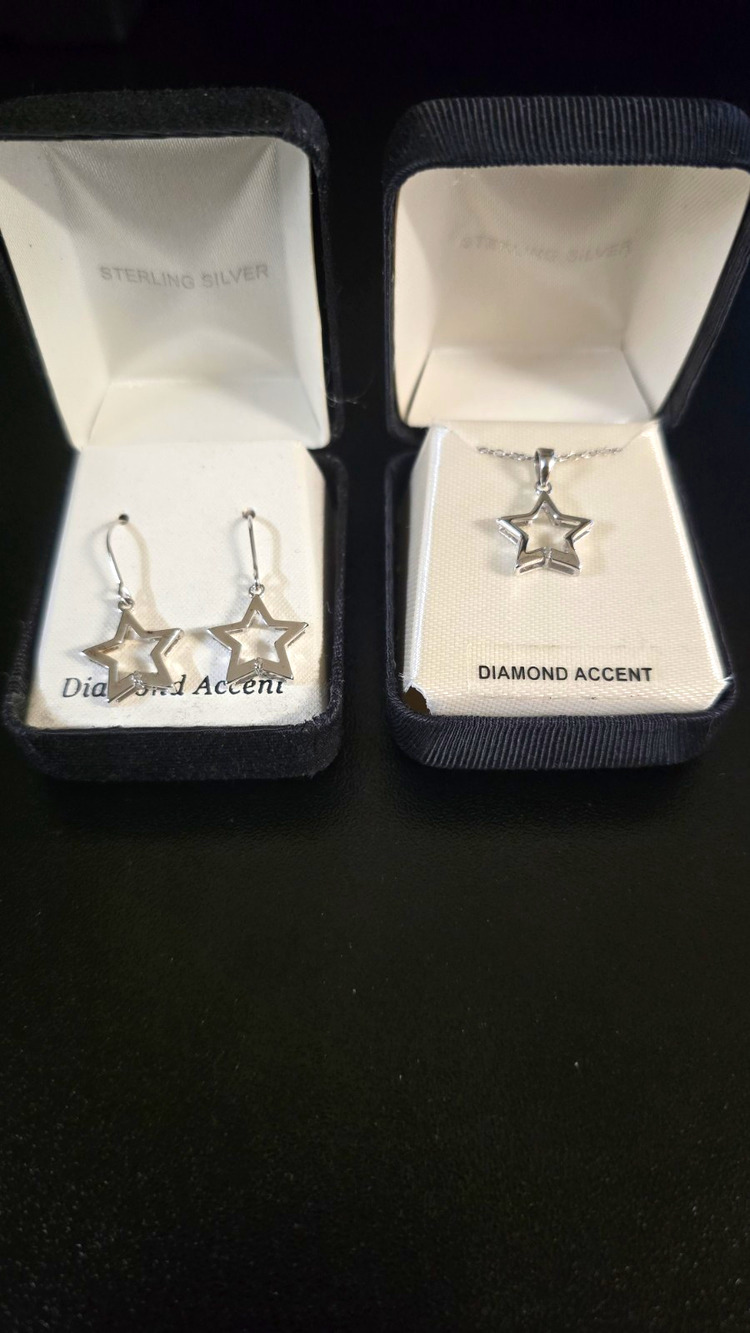 Diamond Accent 925 Sterling Silver Star Necklace Pendant & Earrings Set Diamond